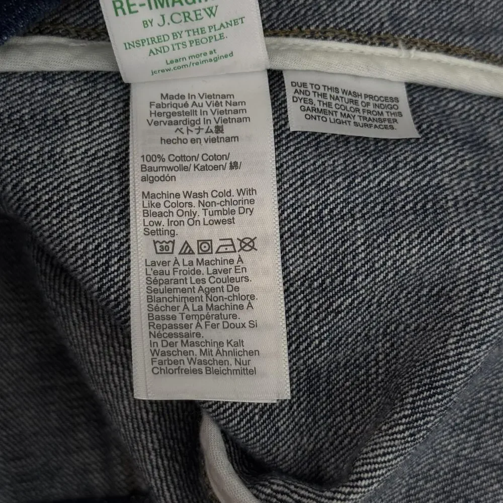 J Crew Denim Blazer Jacket Womens 12 Jean Short Gold Button Utility Preppy Chic - Picture 7 of 10